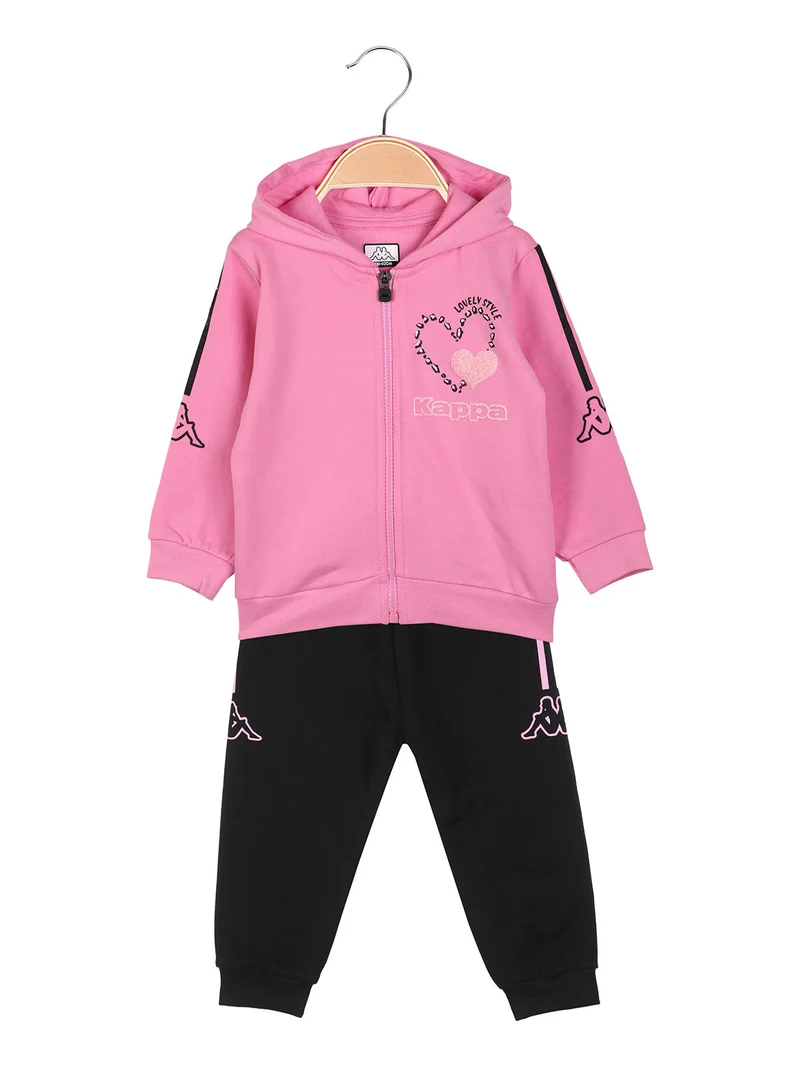 Completo tuta da neonata 2 pezzi con cappuccio e zip con interno felpato - rosa
