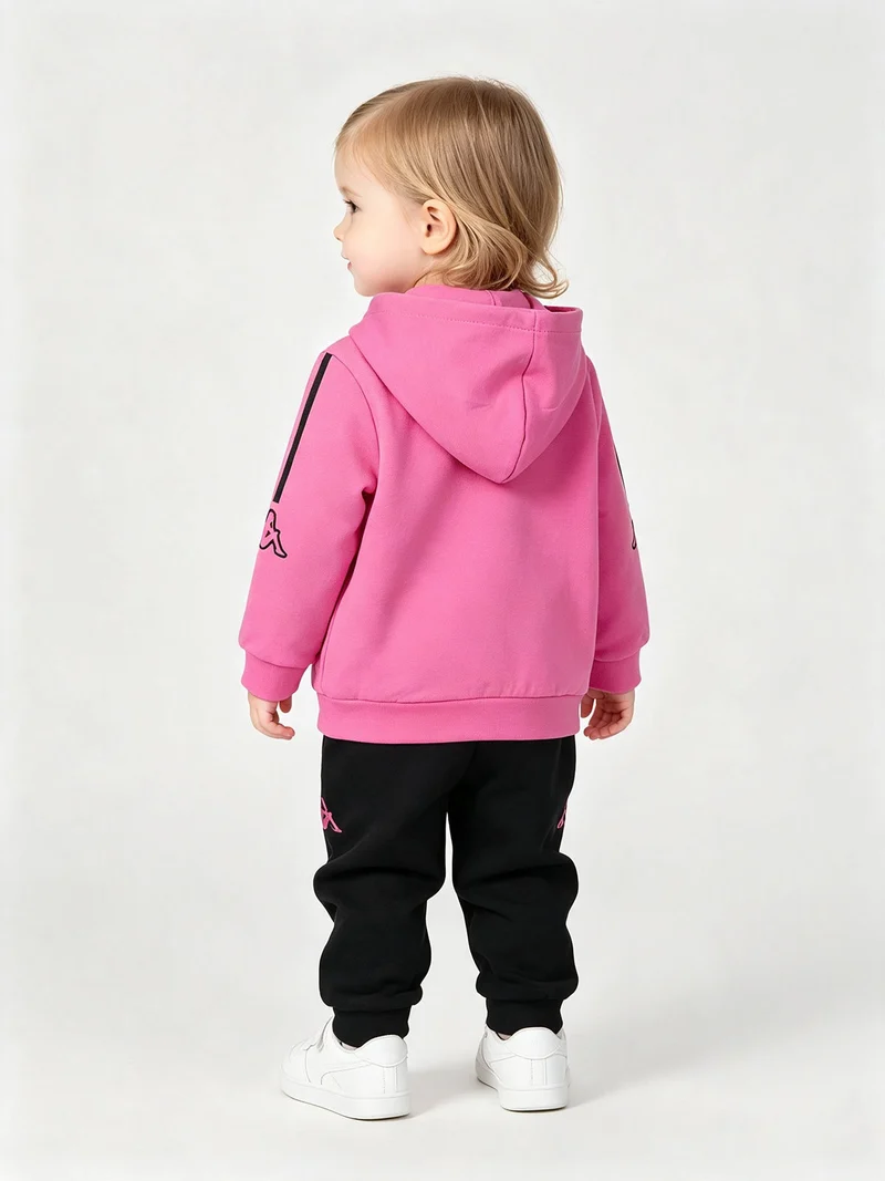 Completo tuta da neonata 2 pezzi con cappuccio e zip con interno felpato - rosa