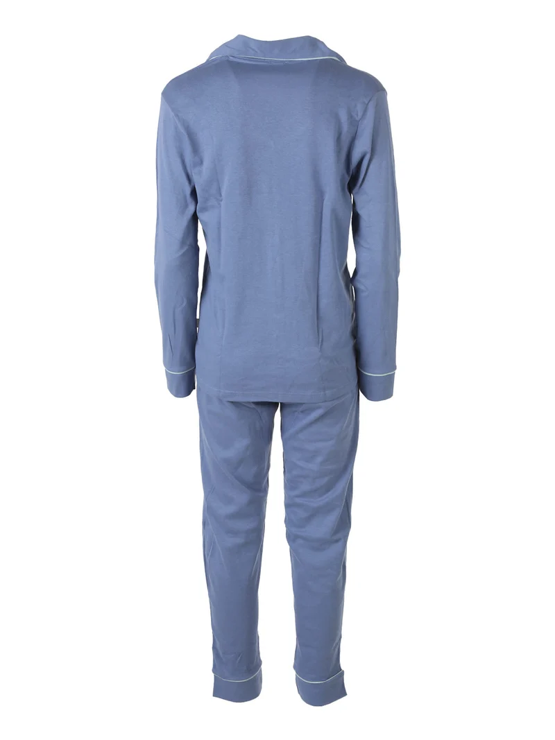 Pigiama lungo da donna aperto in cotone con calzine incluse - blu
