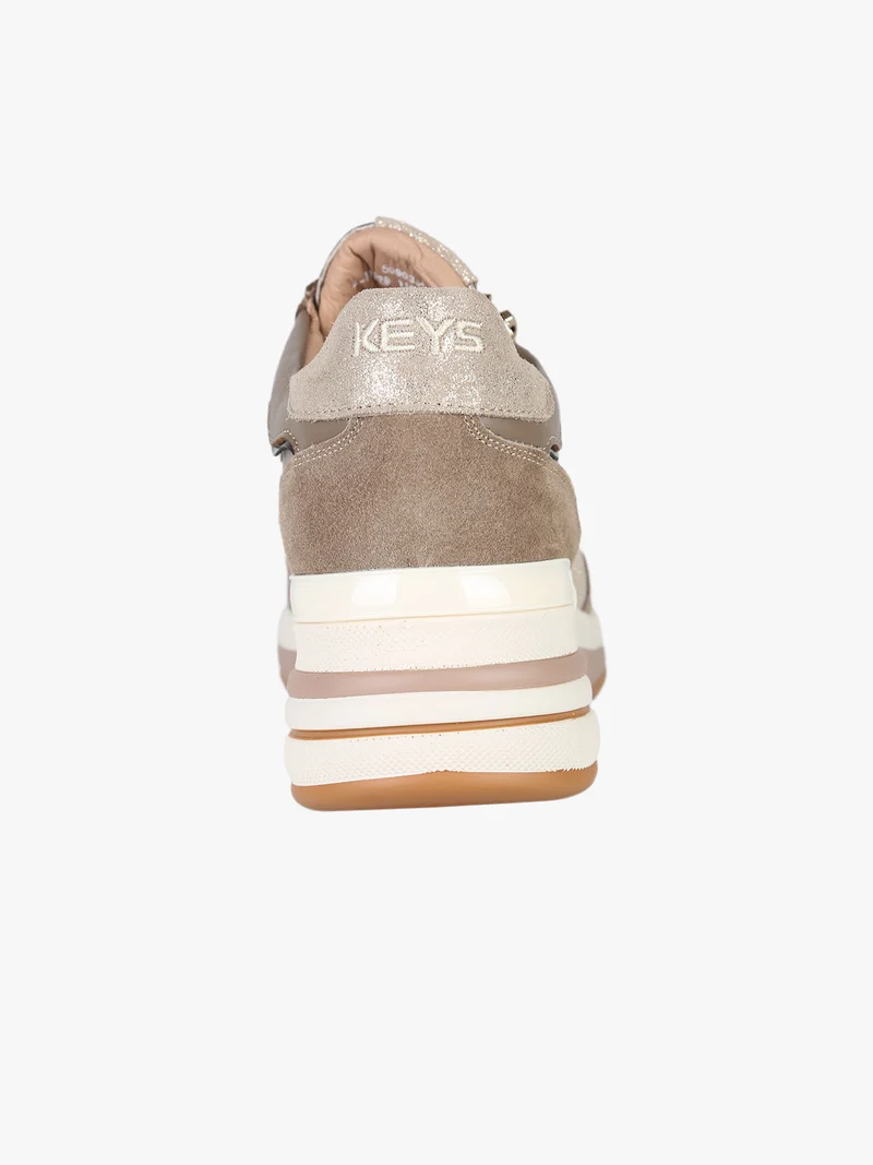Sneakers donna in pelle con zeppa - sabbia