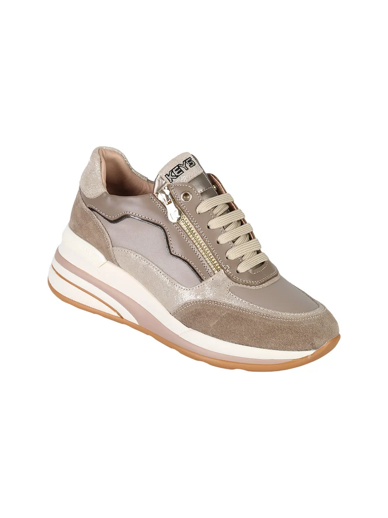 Sneakers donna in pelle con zeppa - sabbia