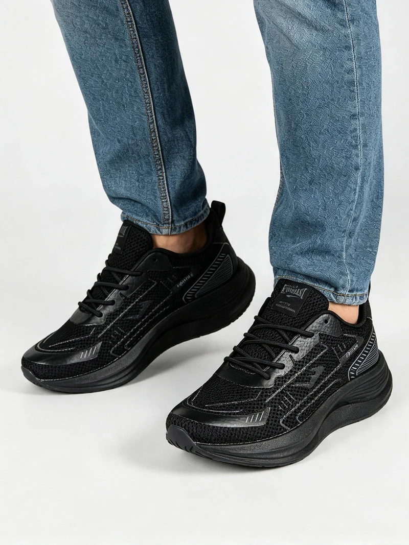 Sneakers sportive da uomo in tessuto con suola alta - nero