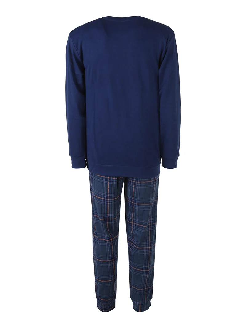 Pigiama lungo da uomo in cotone con pantaloni a quadri e calze incluse - blu scuro