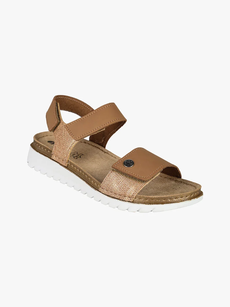 Sandali da donna in pelle con cinturino a strappo - marrone