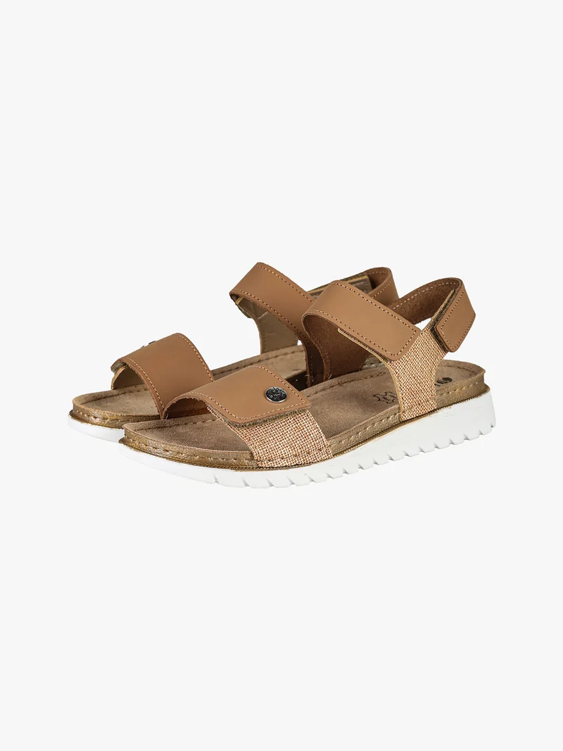 Sandali da donna in pelle con cinturino a strappo - marrone