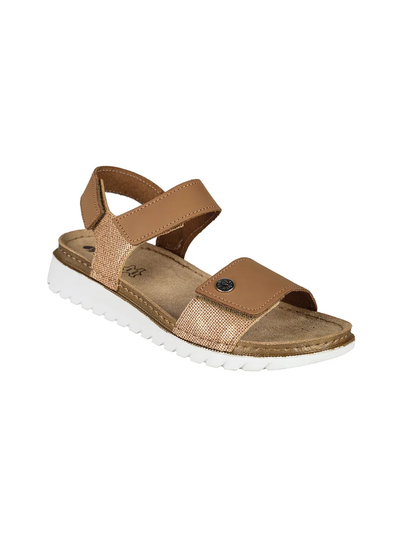 Sandali da donna in pelle con cinturino a strappo - marrone