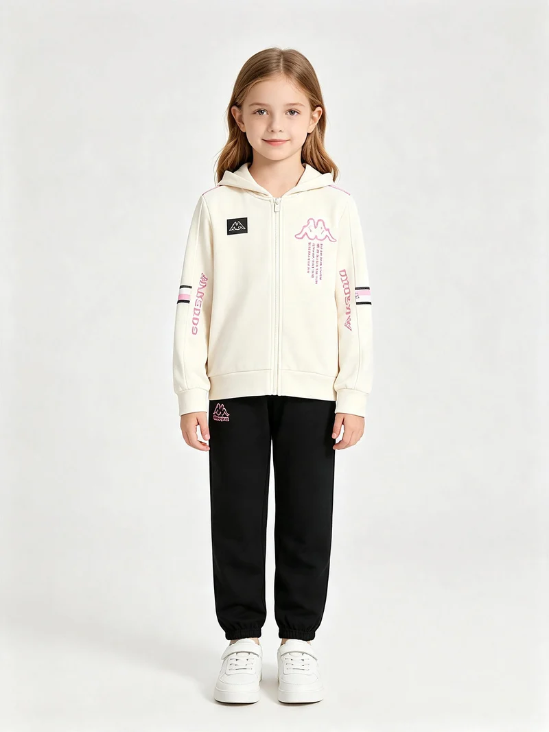 Completo tuta da ragazza 2 pezzi full zip con cappuccio e interno felpato - panna