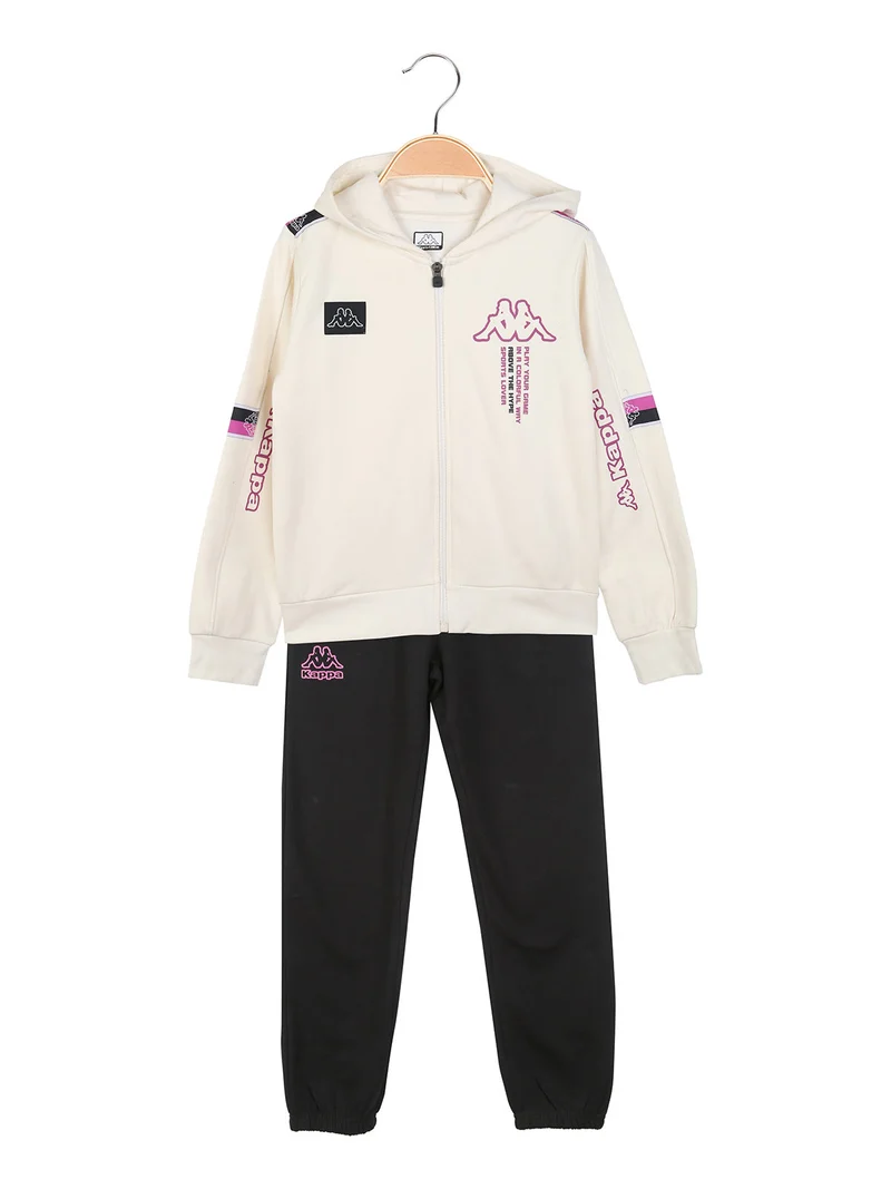 Completo tuta da ragazza 2 pezzi full zip con cappuccio e interno felpato - panna