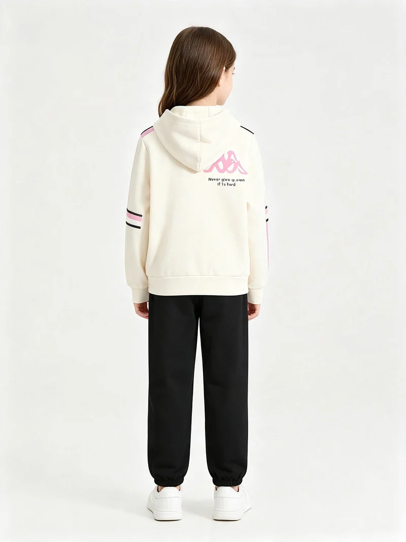 Completo tuta da ragazza 2 pezzi full zip con cappuccio e interno felpato - panna
