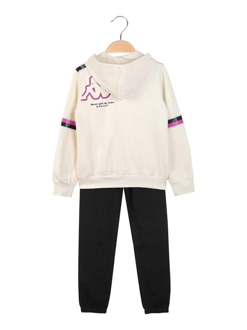 Completo tuta da ragazza 2 pezzi full zip con cappuccio e interno felpato - panna