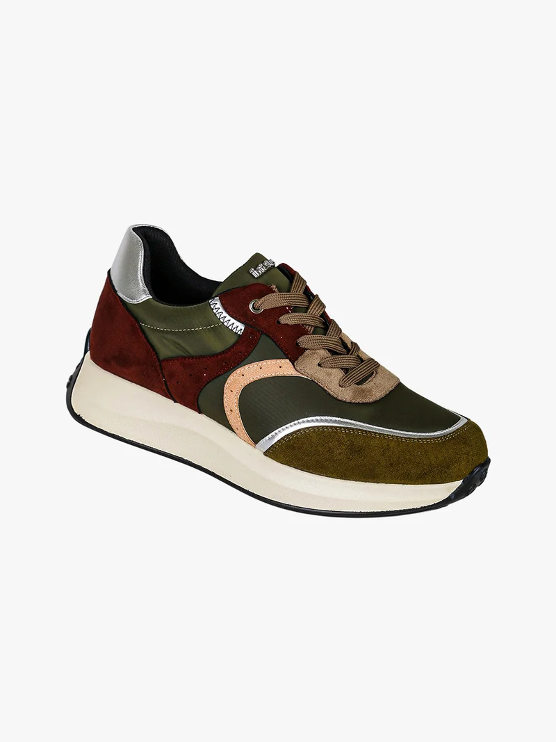 Sneakers donna stringata multicolore con platform - militare