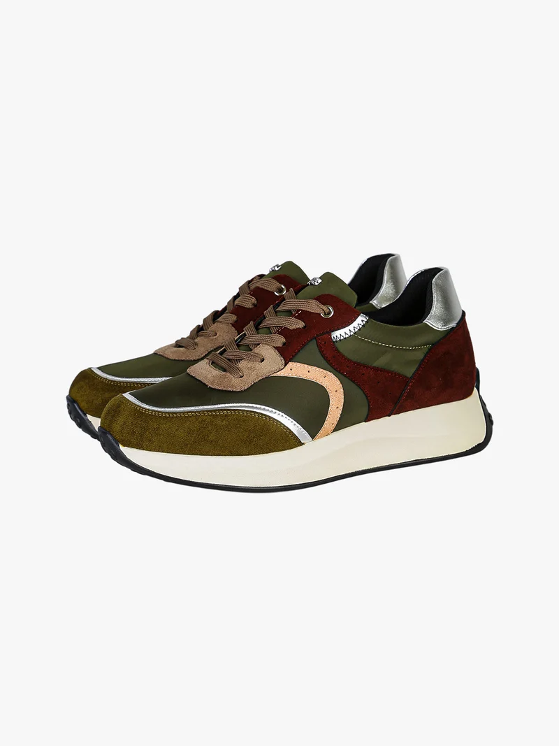 Sneakers donna stringata multicolore con platform - militare