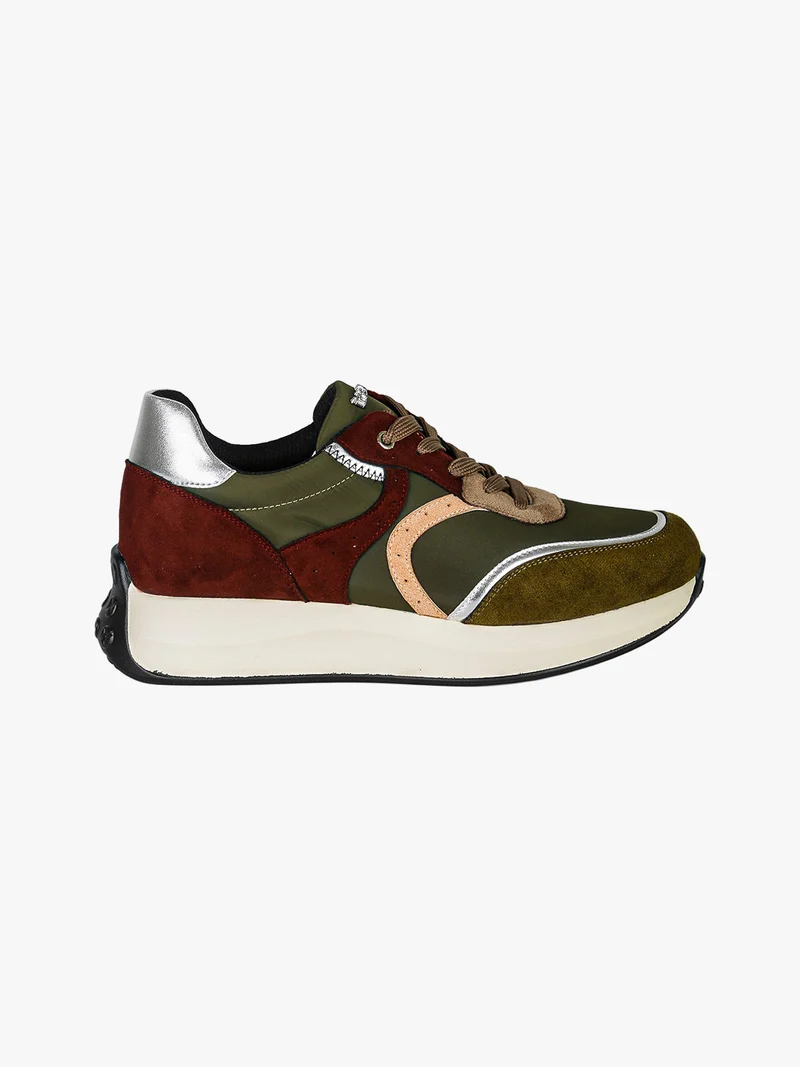 Sneakers donna stringata multicolore con platform - militare