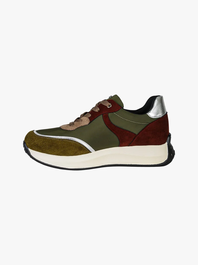 Sneakers donna stringata multicolore con platform - militare