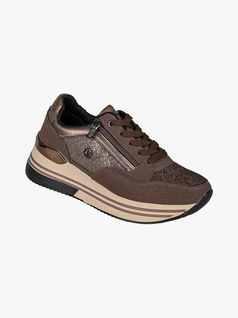 Sneakers donna con platform e strass - bronzo
