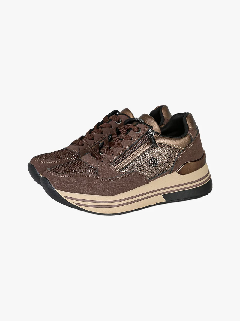 Sneakers donna con platform e strass - bronzo