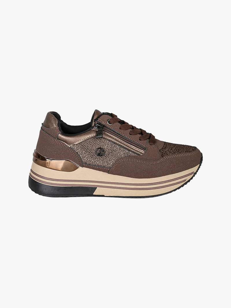 Sneakers donna con platform e strass - bronzo