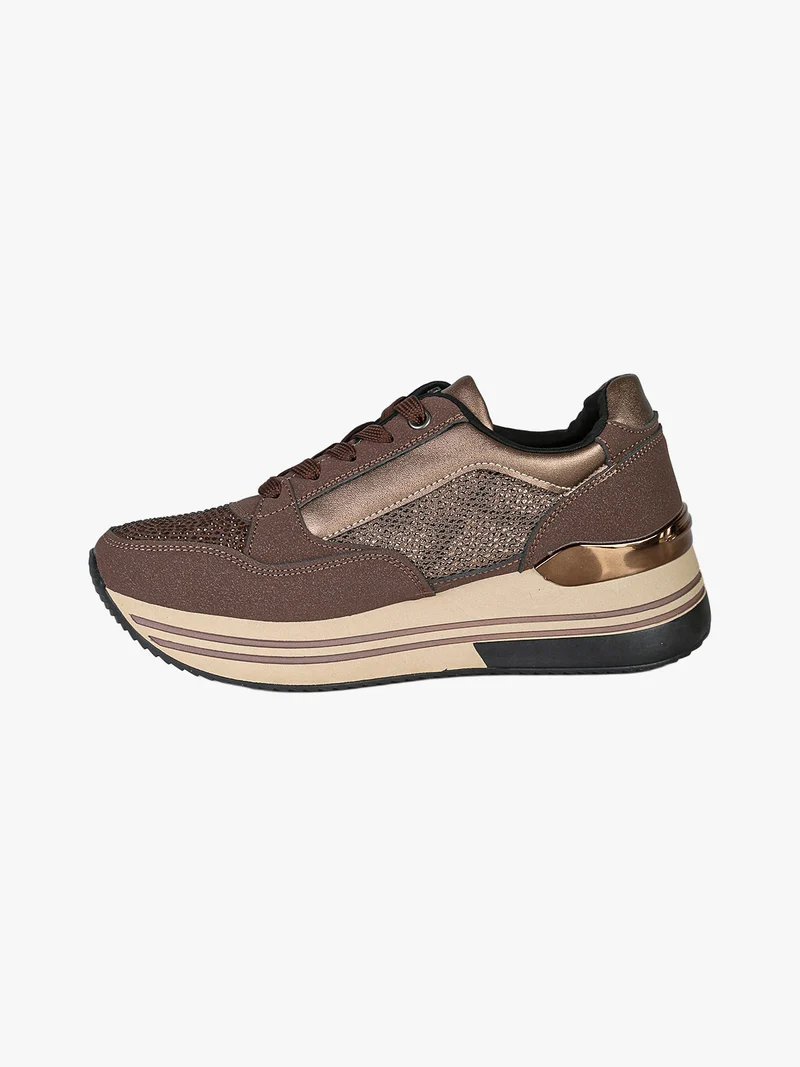 Sneakers donna con platform e strass - bronzo