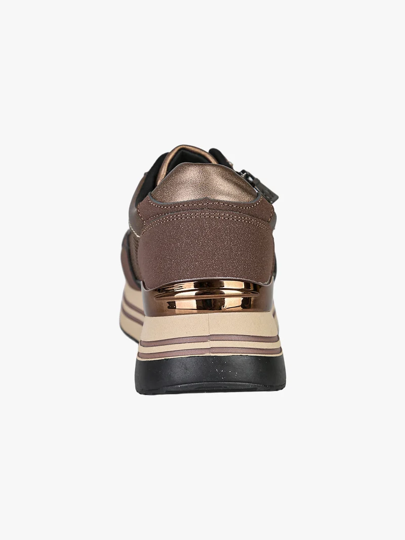 Sneakers donna con platform e strass - bronzo