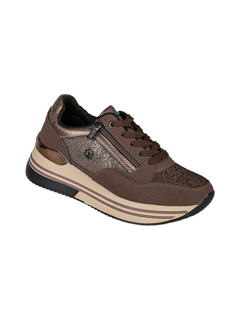 Sneakers donna con platform e strass - bronzo