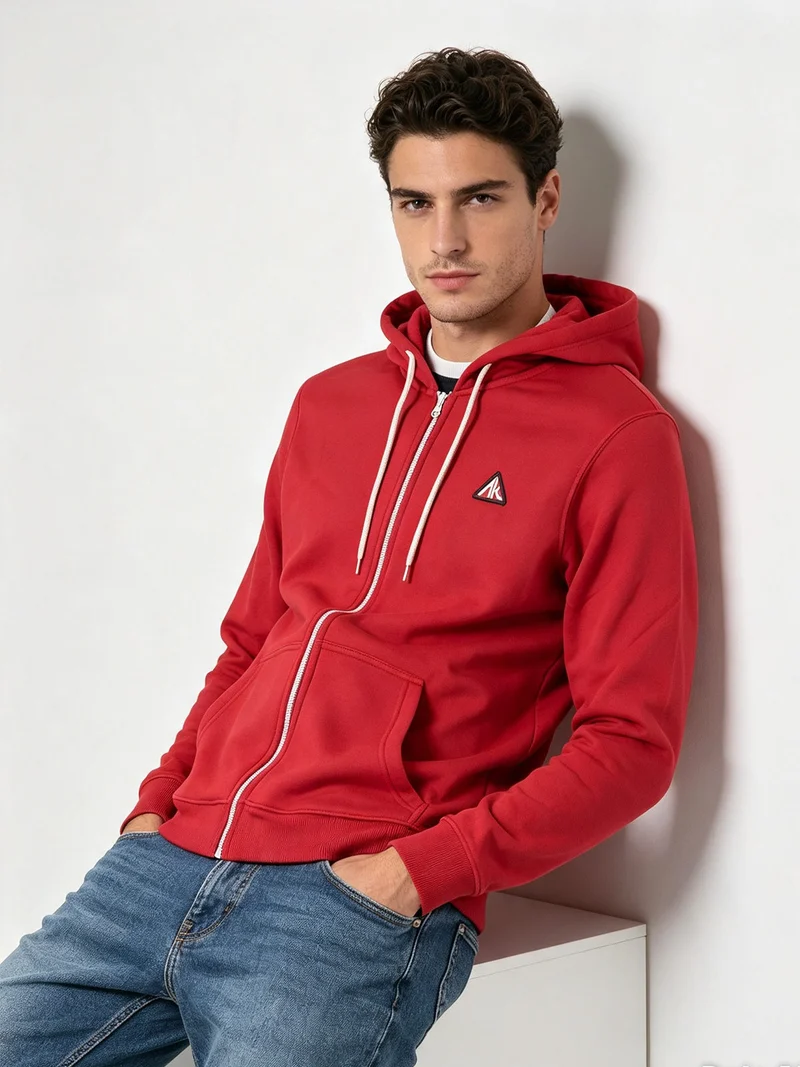 Felpa pesante da uomo con cappuccio e zip - rosso