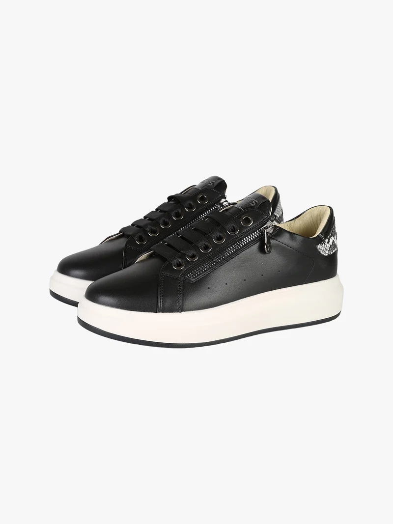 Sneakers basse donna con platform e dettaglio animalier - nero