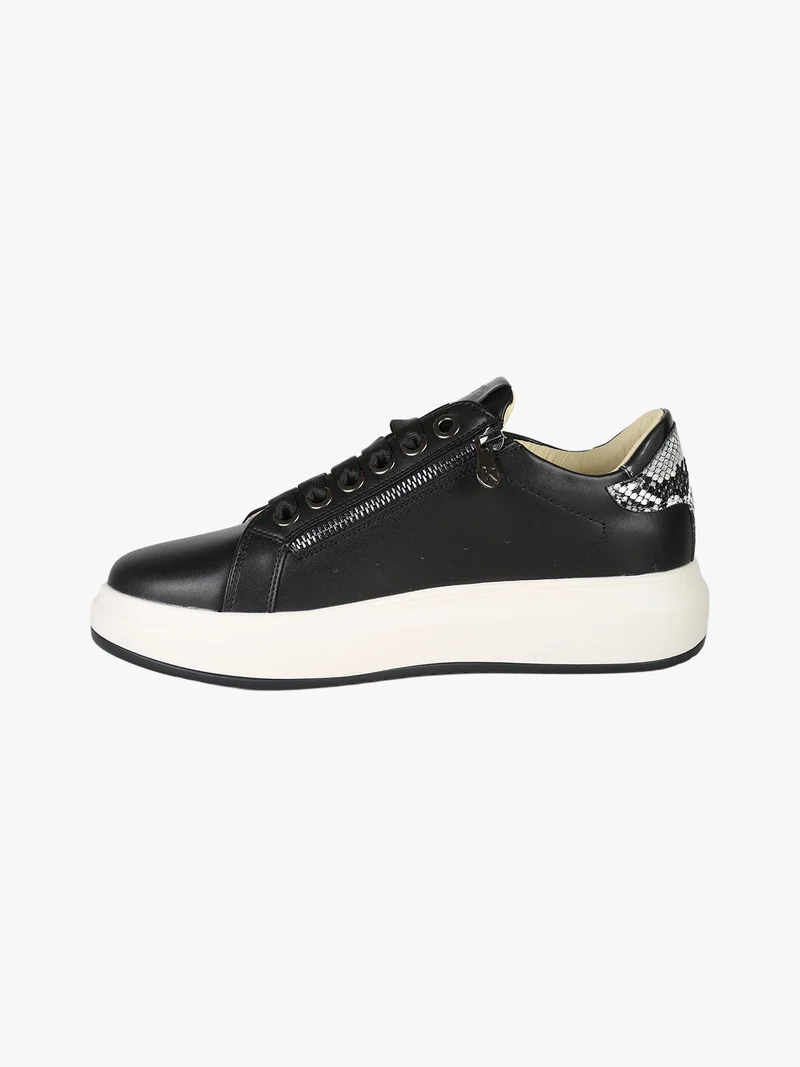 Sneakers basse donna con platform e dettaglio animalier - nero
