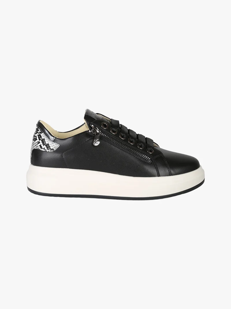 Sneakers basse donna con platform e dettaglio animalier - nero