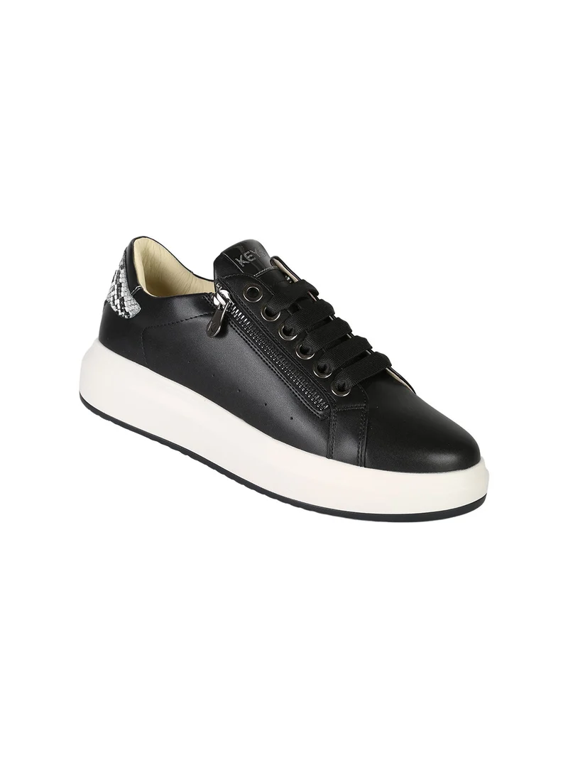 Sneakers basse donna con platform e dettaglio animalier - nero