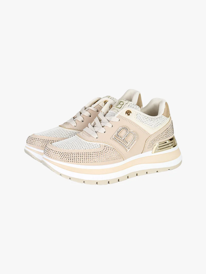 Sneakers donna con strass e platform - beige