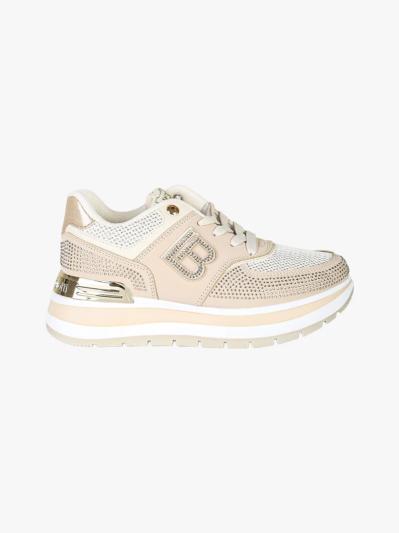 Sneakers donna con strass e platform - beige