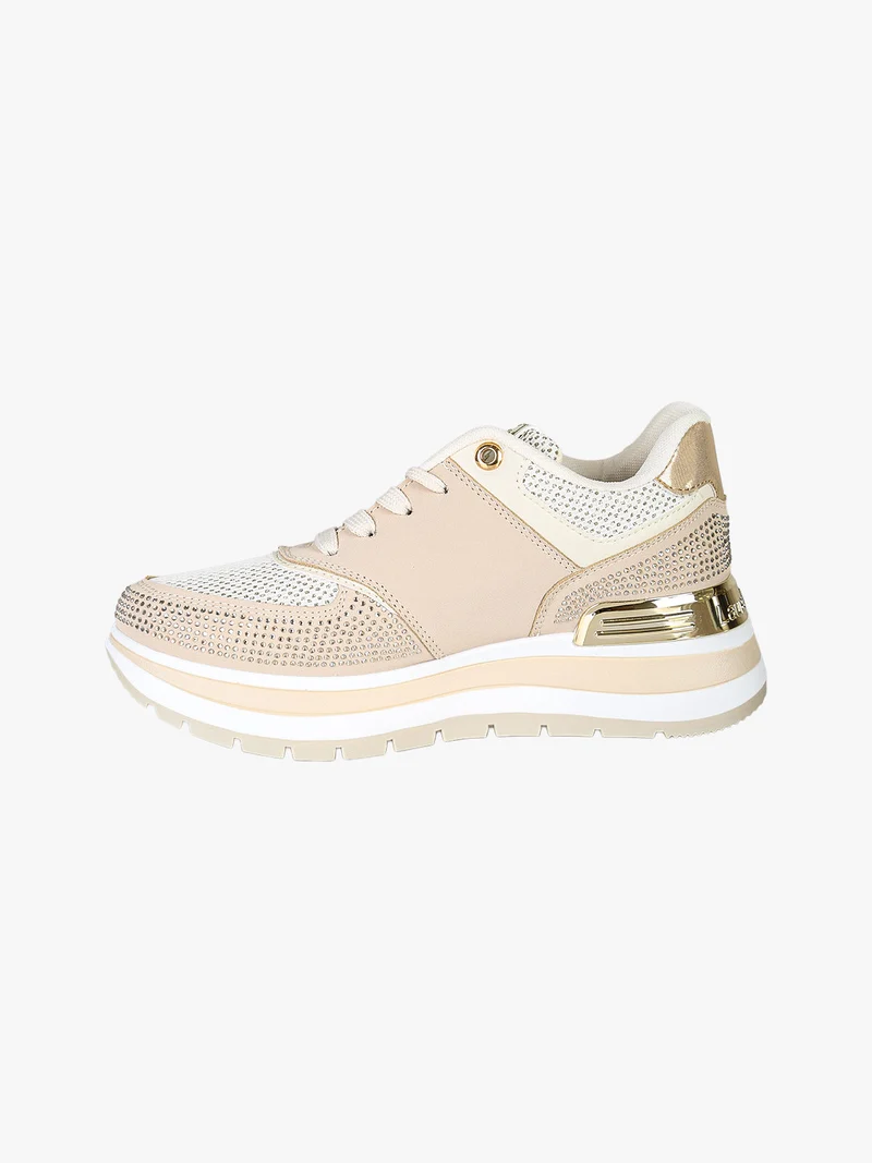 Sneakers donna con strass e platform - beige