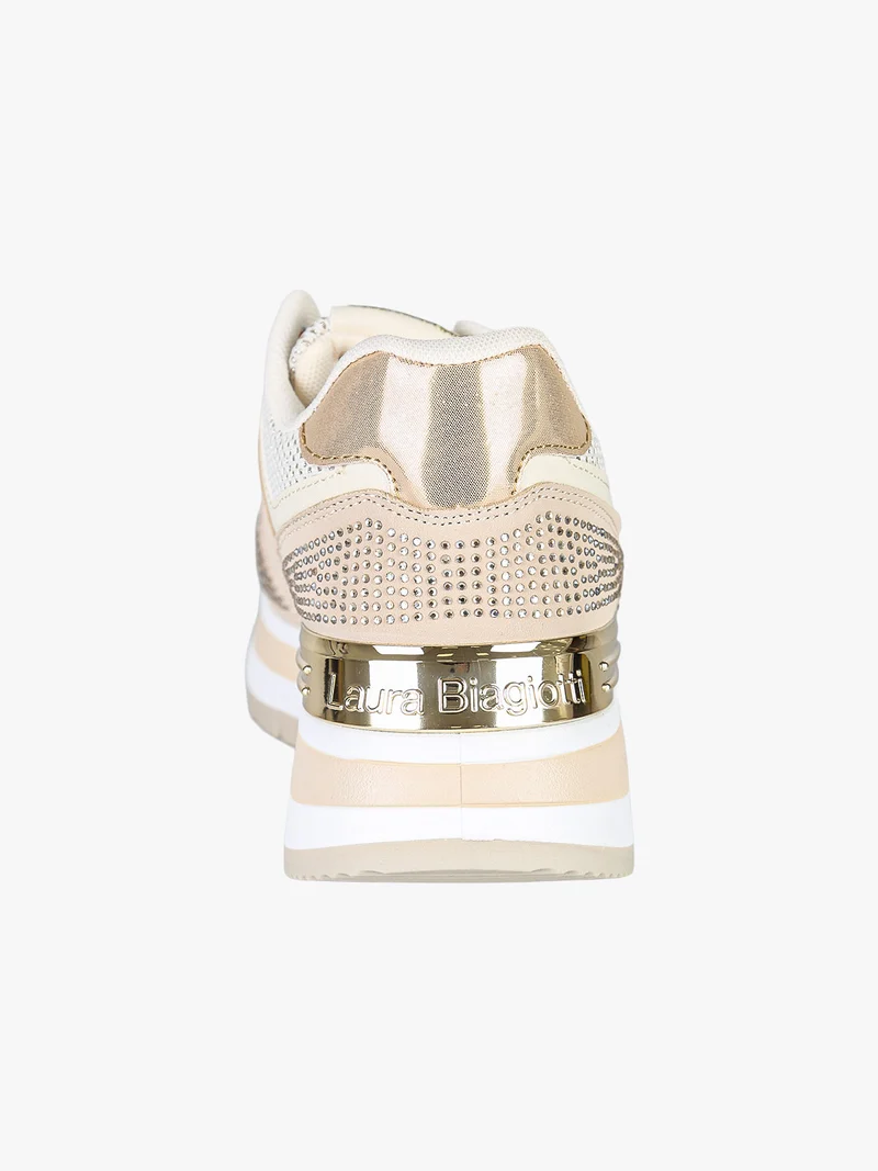 Sneakers donna con strass e platform - beige