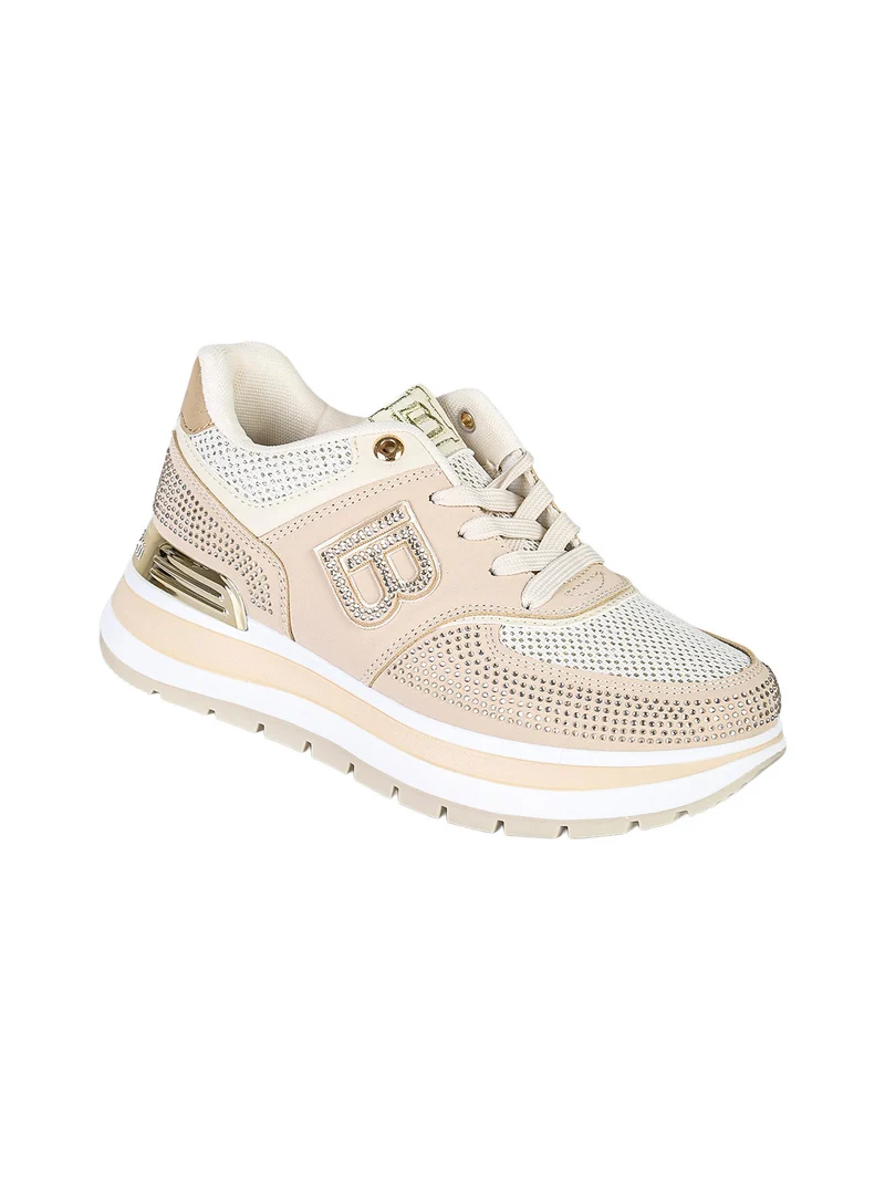 Sneakers donna con strass e platform - beige