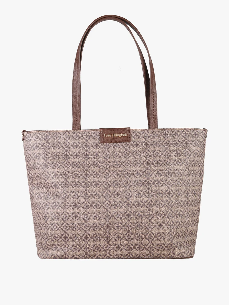 Borsa a spalla da donna in ecopelle con stampe - moro