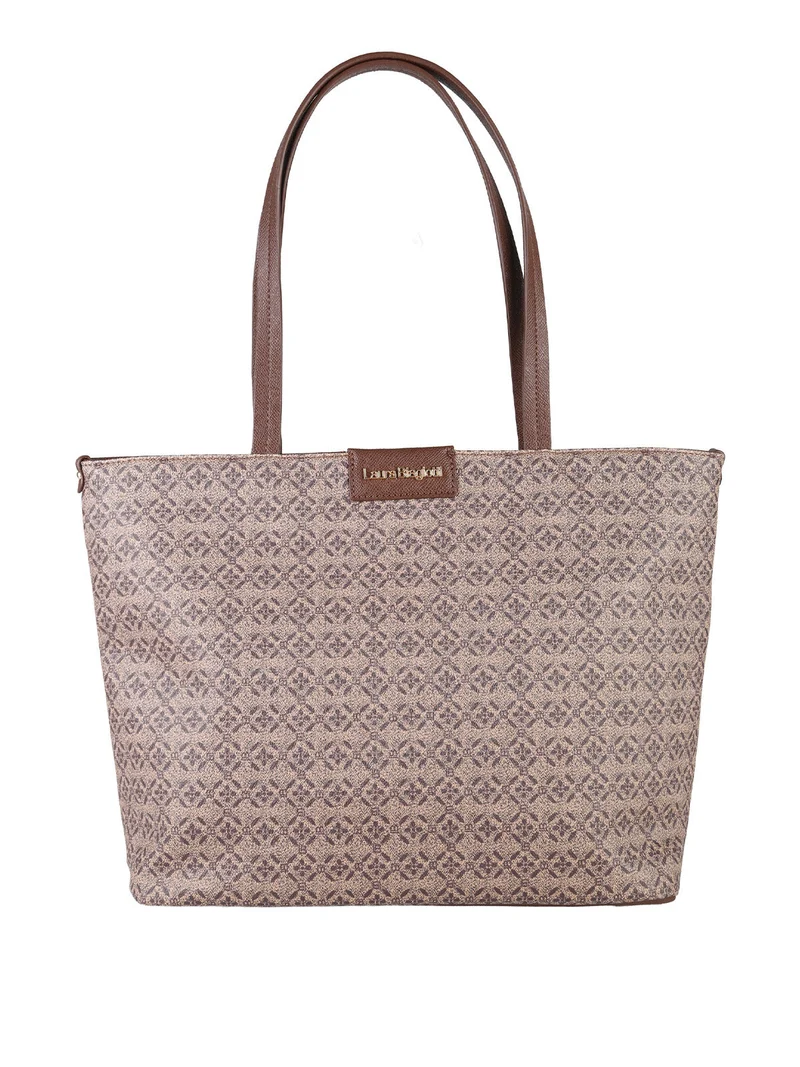 Borsa a spalla da donna in ecopelle con stampe - moro