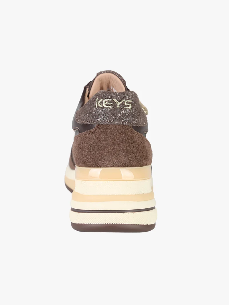 Sneakers donna in pelle con zeppa - moro