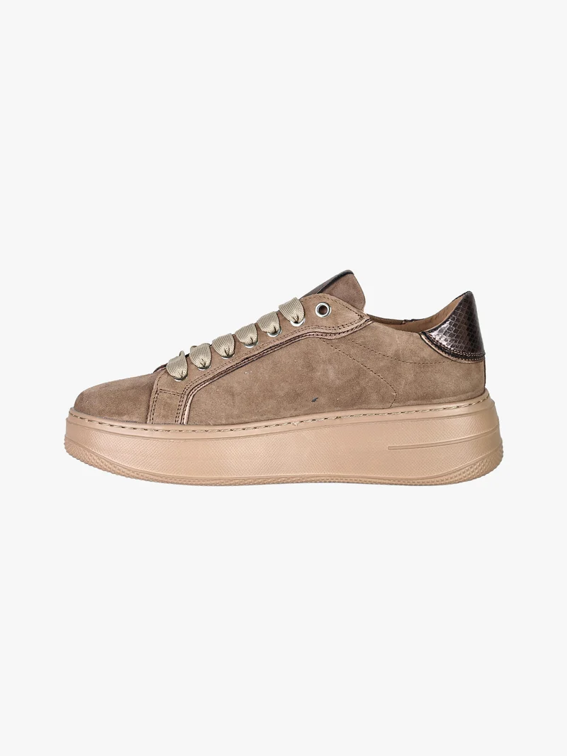 Sneakers donna in pelle scamosciata con platform - marrone
