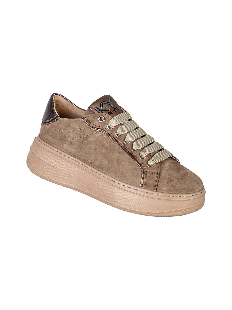 Sneakers donna in pelle scamosciata con platform - marrone