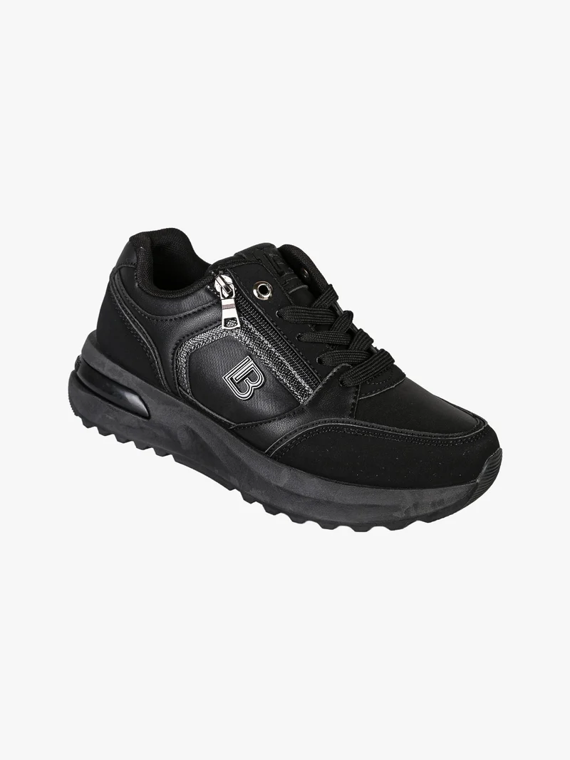 Sneakers donna con lacci e zip e suola rialzata - nero