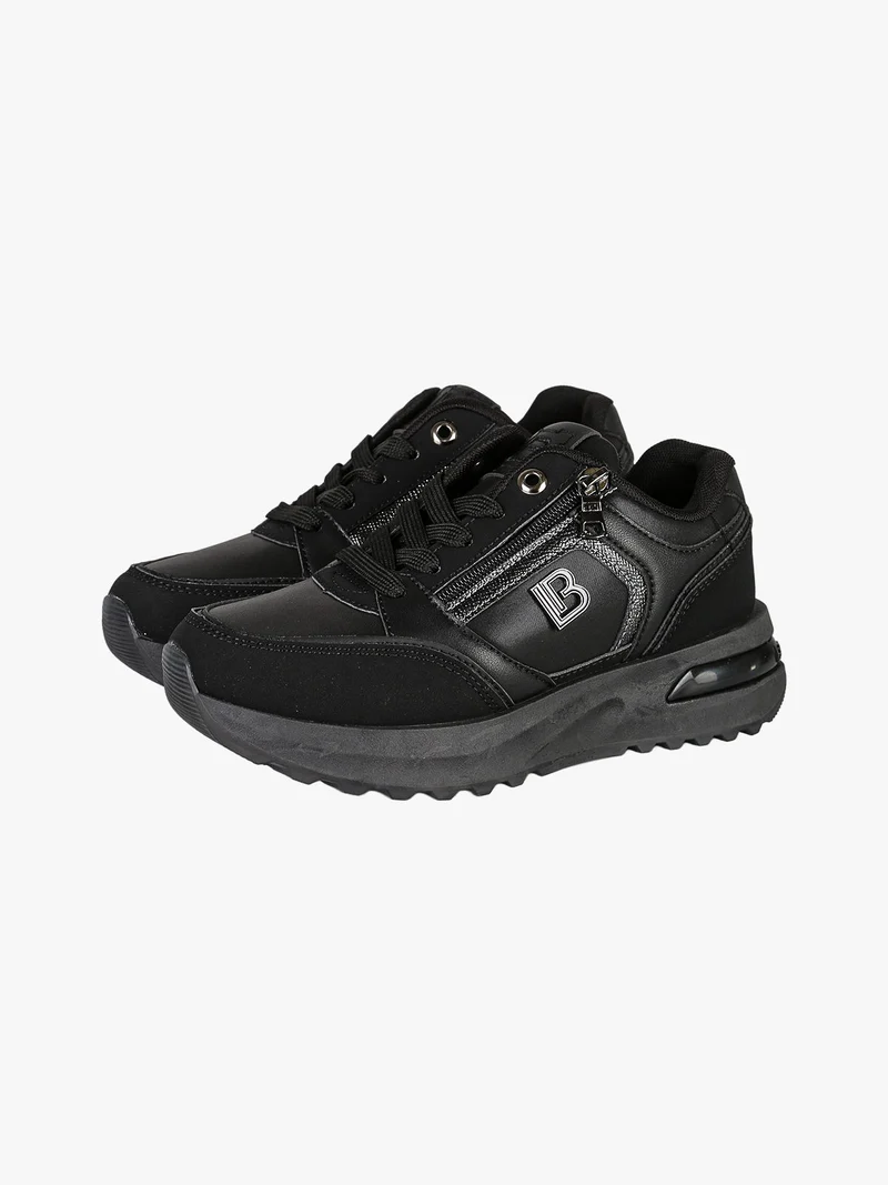 Sneakers donna con lacci e zip e suola rialzata - nero