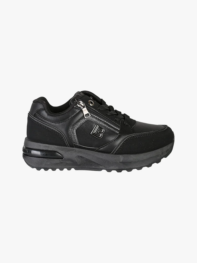 Sneakers donna con lacci e zip e suola rialzata - nero