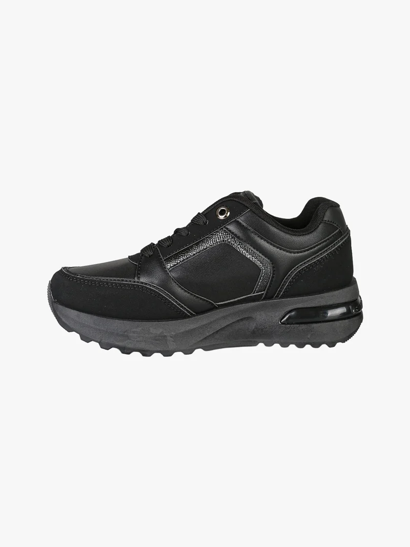 Sneakers donna con lacci e zip e suola rialzata - nero