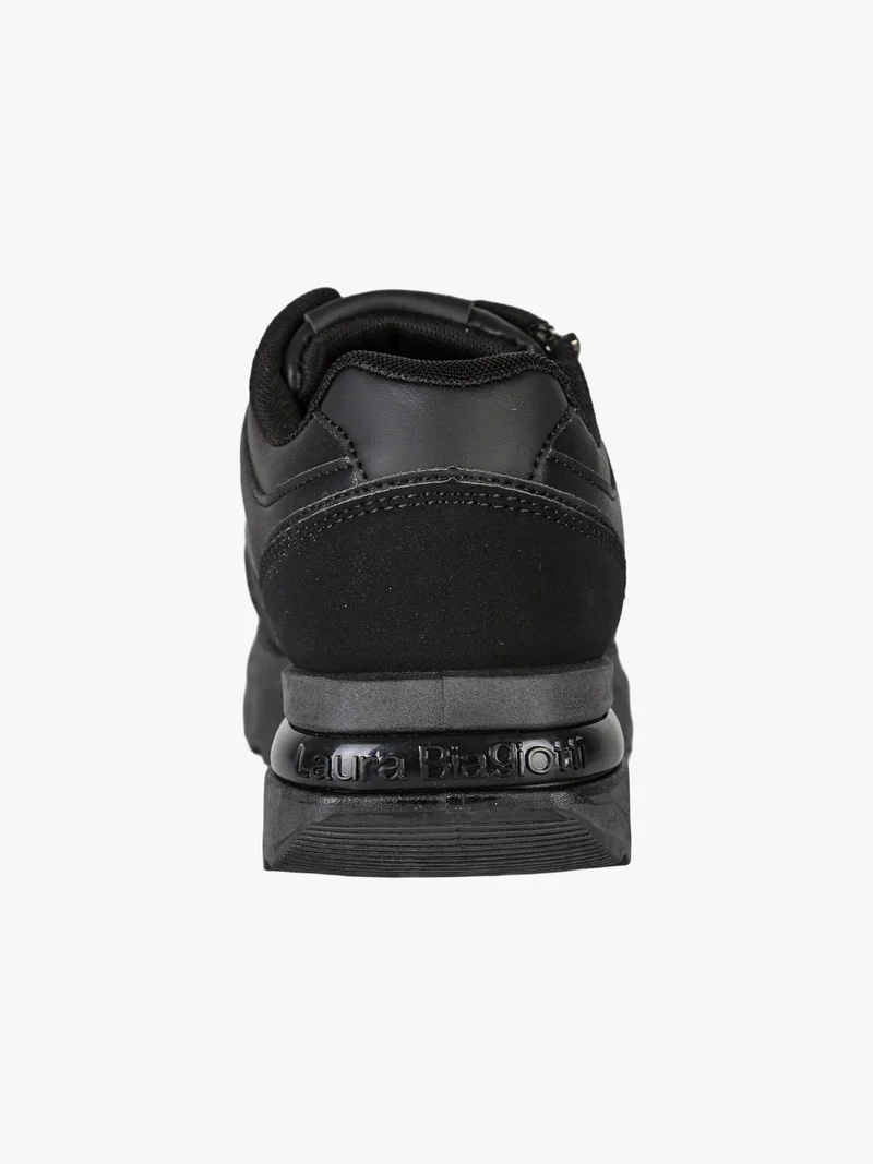 Sneakers donna con lacci e zip e suola rialzata - nero