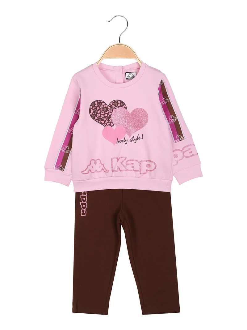 Completo tuta 2 pezzi da neonata con scollo tondo e interno felpato - rosa