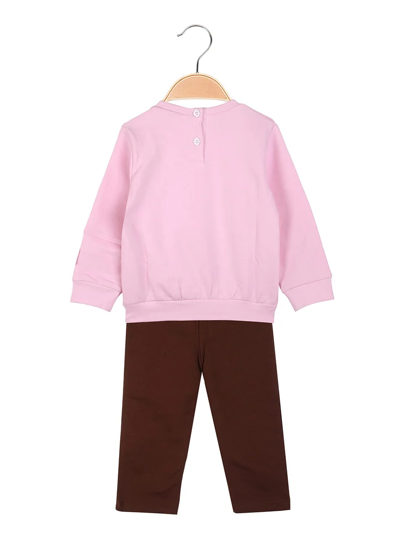 Completo tuta 2 pezzi da neonata con scollo tondo e interno felpato - rosa