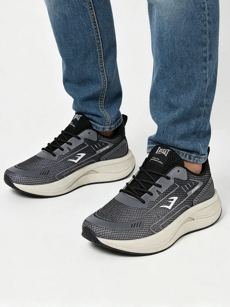 Sneakers sportive da uomo in tessuto con suola alta - grigio scuro