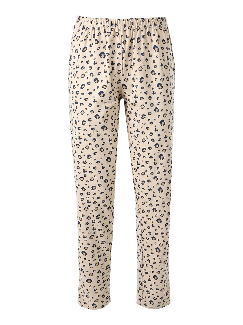 Pigiama lungo da donna in cotone con stampa animalier - blu scuro