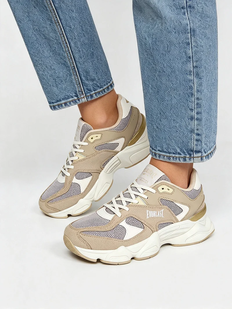 Sneakers donna sportive con suola alta - beige