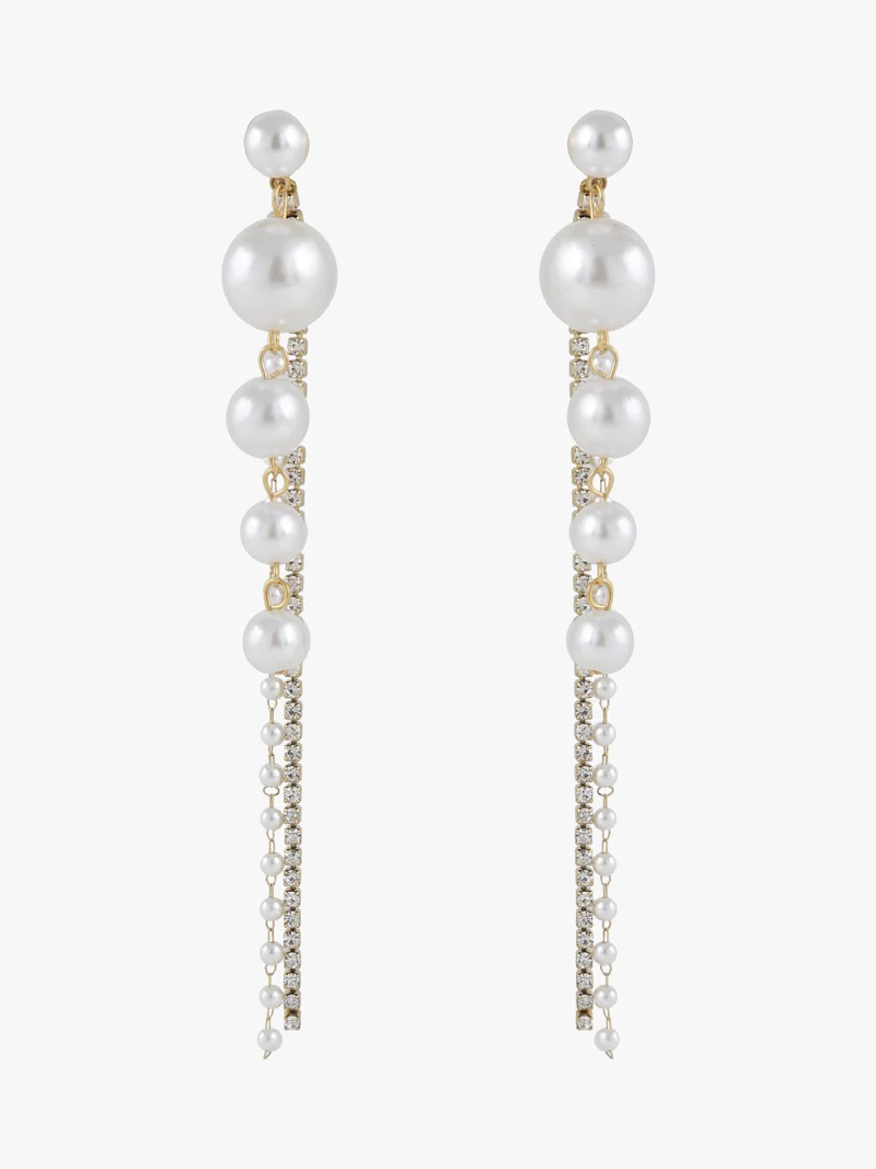 Orecchini pendenti da donna con perle e strass - oro